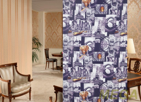 Ткани портьерные Печать Сатен WNT PARIS Black/Yellow/280 P Pech